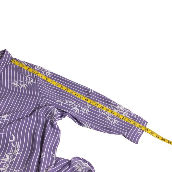 Catherines Top Womens Petite 2X Purple Floral Striped Semi Sheer Beach Button Up - Picture 14 of 15